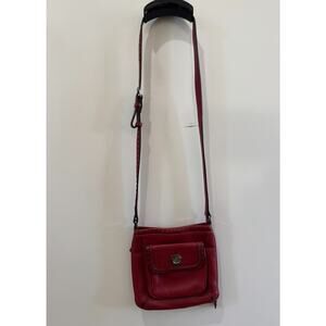 BRIGHTON Soho Organizer Crossbody Purse Red Pebble Leather Bag Shoulder Boho